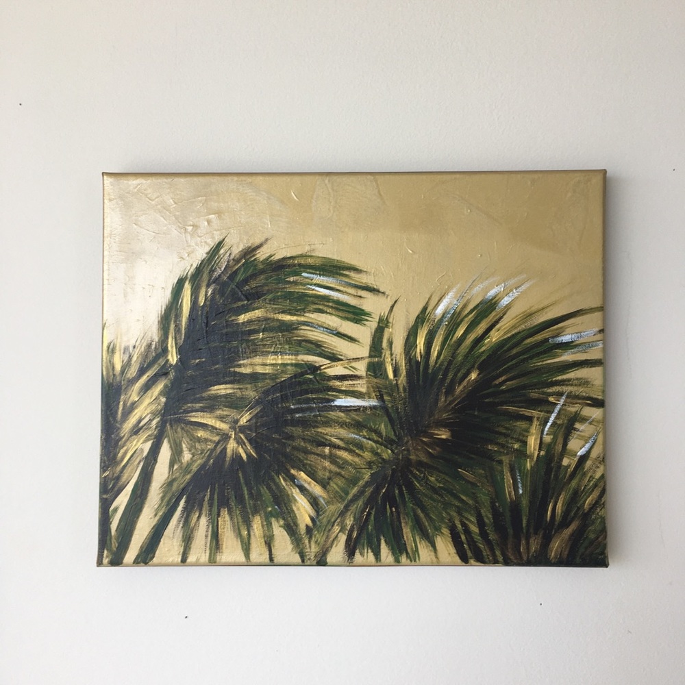 Leaves painting gold background canvas artwork